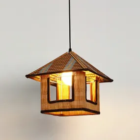 Hemp Rope Shaded Pendant Light - Antique 1-Light Hanging Fixture for Restaurants in Brown