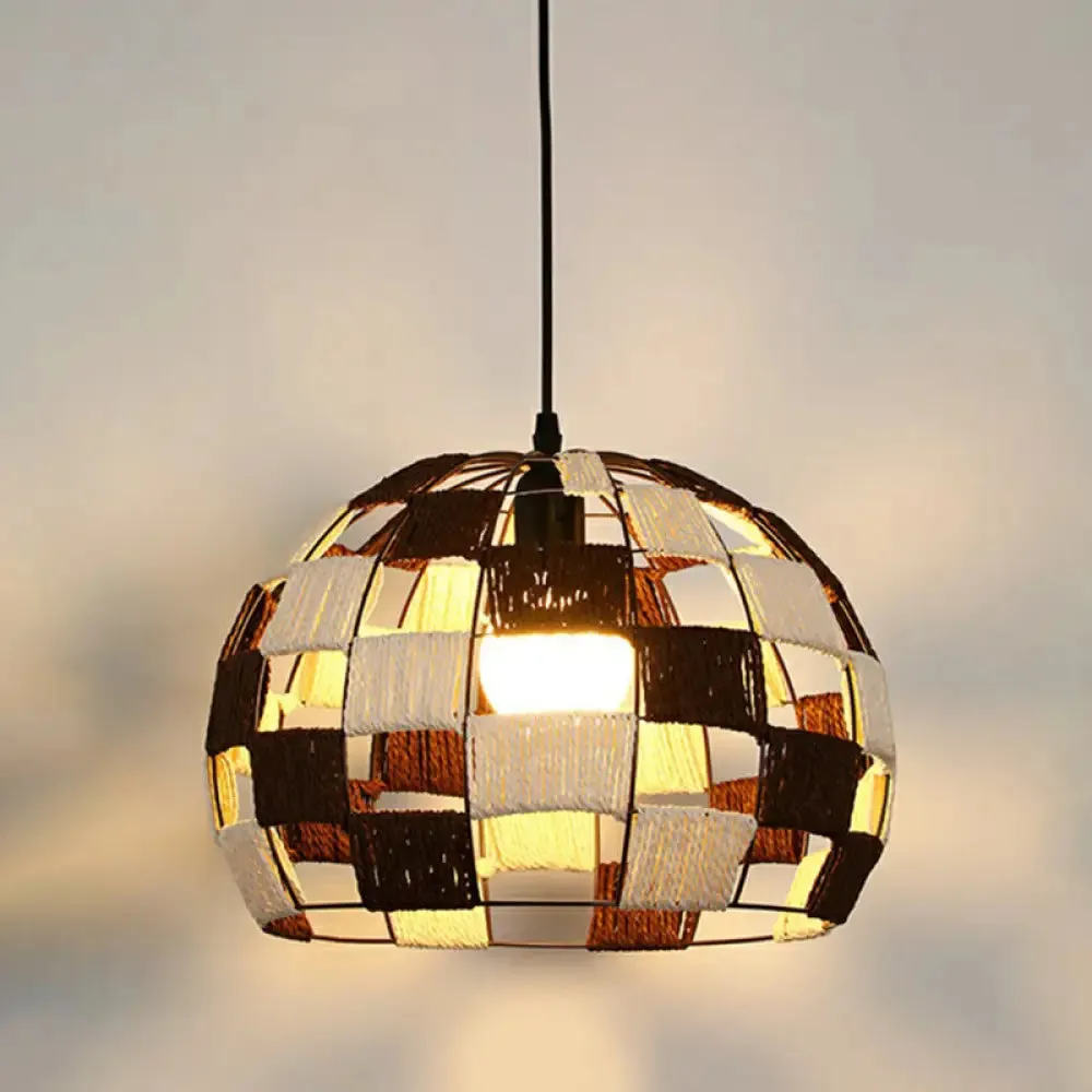 Hemp Rope Shaded Pendant Light - Antique 1-Light Hanging Fixture for Restaurants in Brown