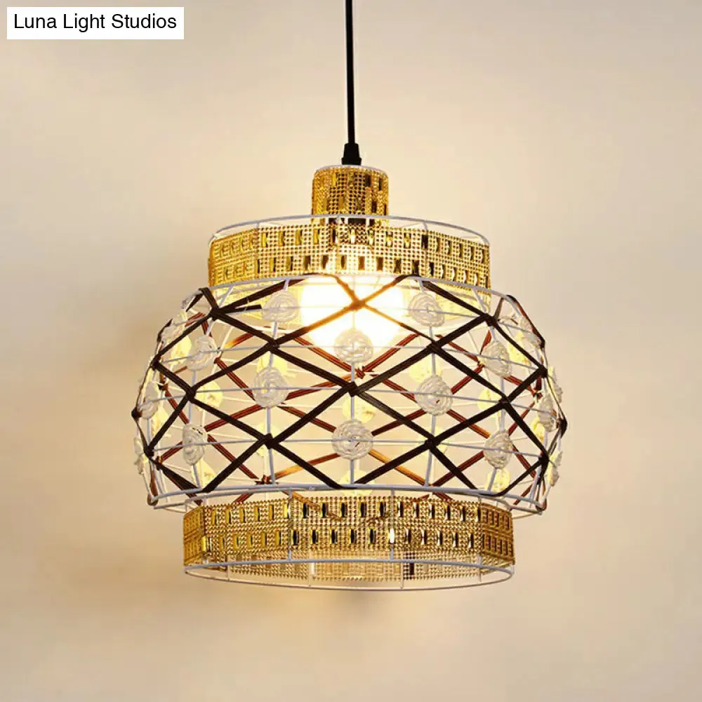 Hemp Rope Shaded Pendant Light - Antique 1-Light Hanging Fixture for Restaurants in Brown