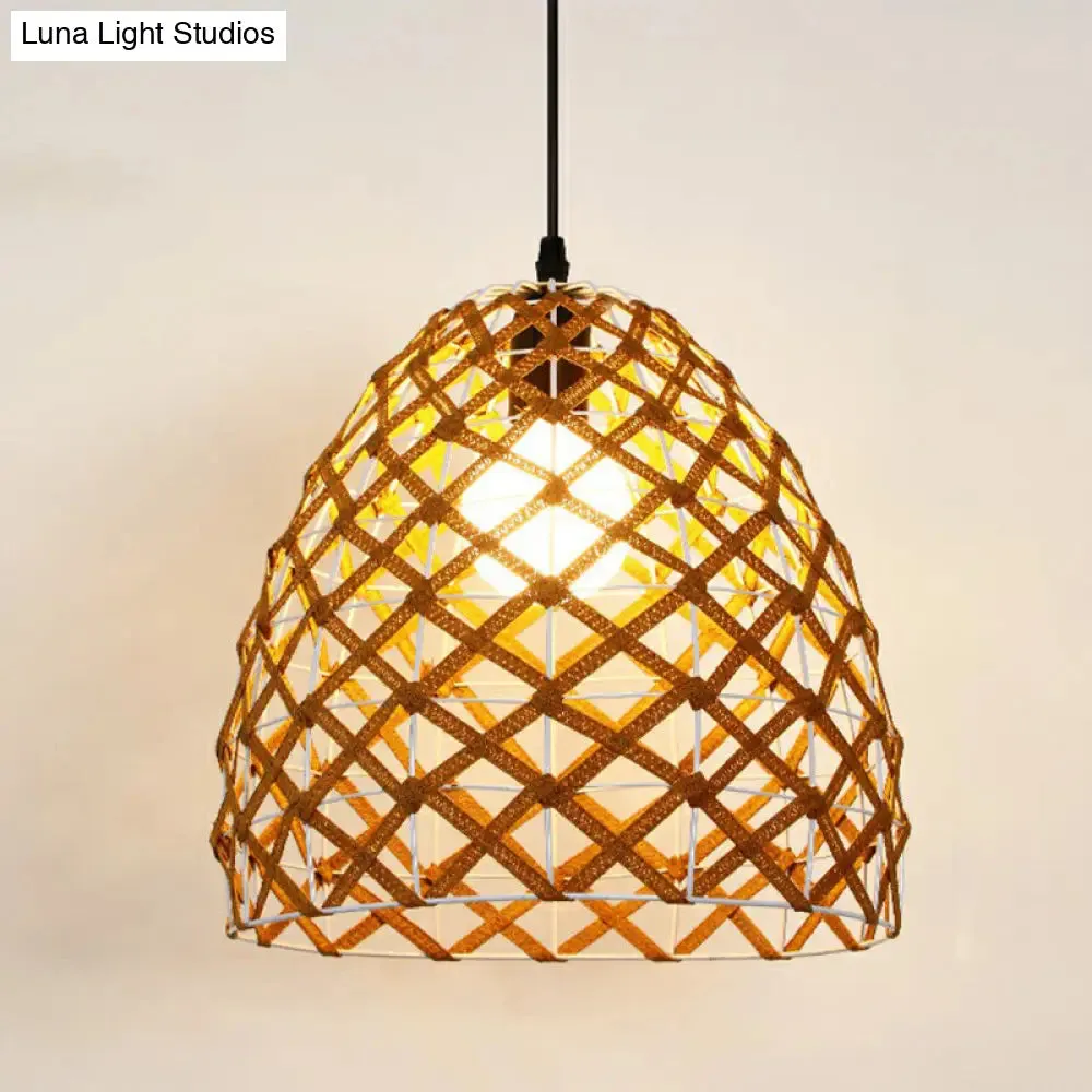 Hemp Rope Shaded Pendant Light - Antique 1-Light Hanging Fixture for Restaurants in Brown