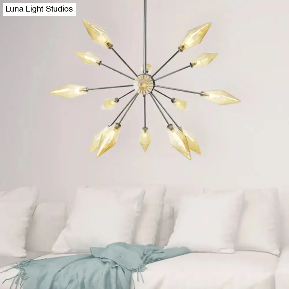 Industrial Amber/Clear Pendant Chandelier with Diamond Glass Shade - 9/12/15 Lights - Living Room Hanging Lamp