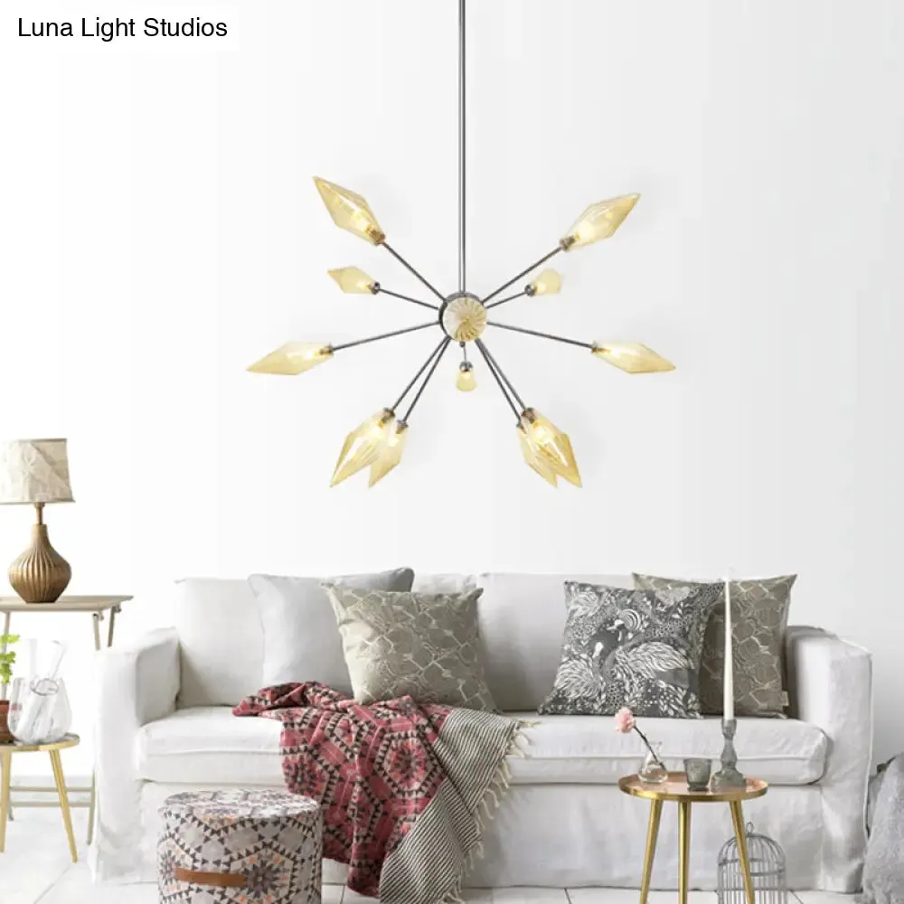 Industrial Amber/Clear Pendant Chandelier with Diamond Glass Shade - 9/12/15 Lights - Living Room Hanging Lamp