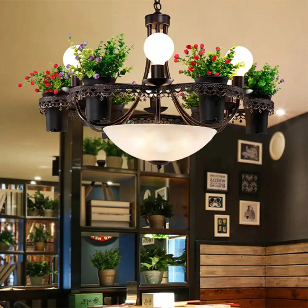 Industrial Black Metal LED Flower Pendant Light - 9 Lights Chandelier for Restaurant