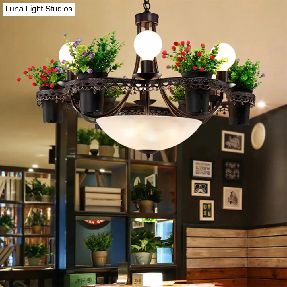 Industrial Black Metal LED Flower Pendant Light - 9 Lights Chandelier for Restaurant