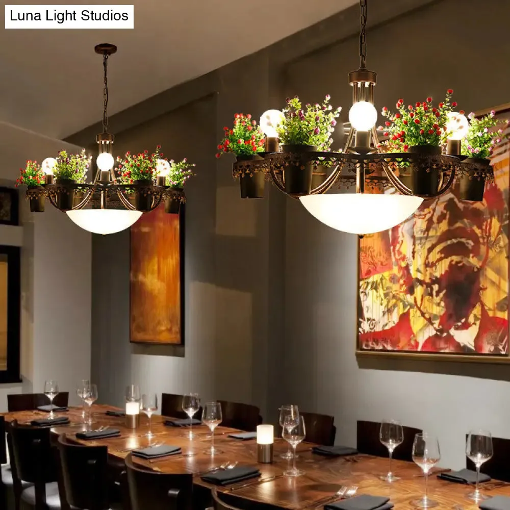 Industrial Black Metal LED Flower Pendant Light - 9 Lights Chandelier for Restaurant