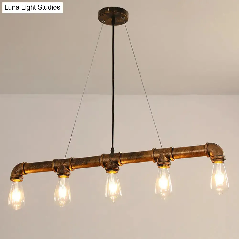 Industrial Rust Piping Metal Ceiling Chandelier - Stylish Dining Room Hanging Light Fixture