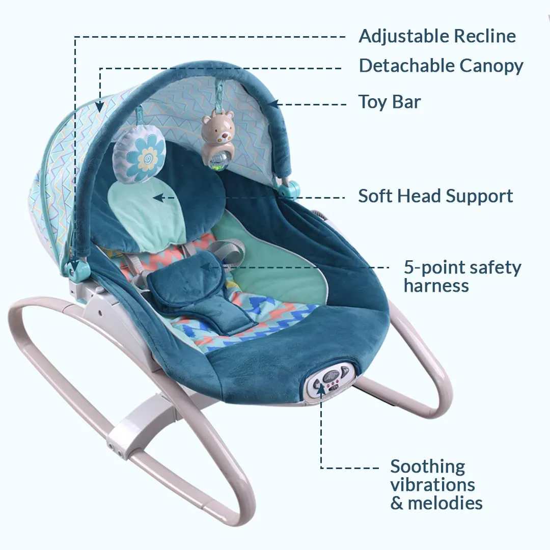 INFANTSO Baby Rocker Portable with Free Mosquito Net & Calming Vibrations & Musical Toy (02 Green)