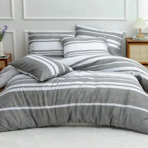 King Size 6 pieces, Gray Stripe Design Bedding set.