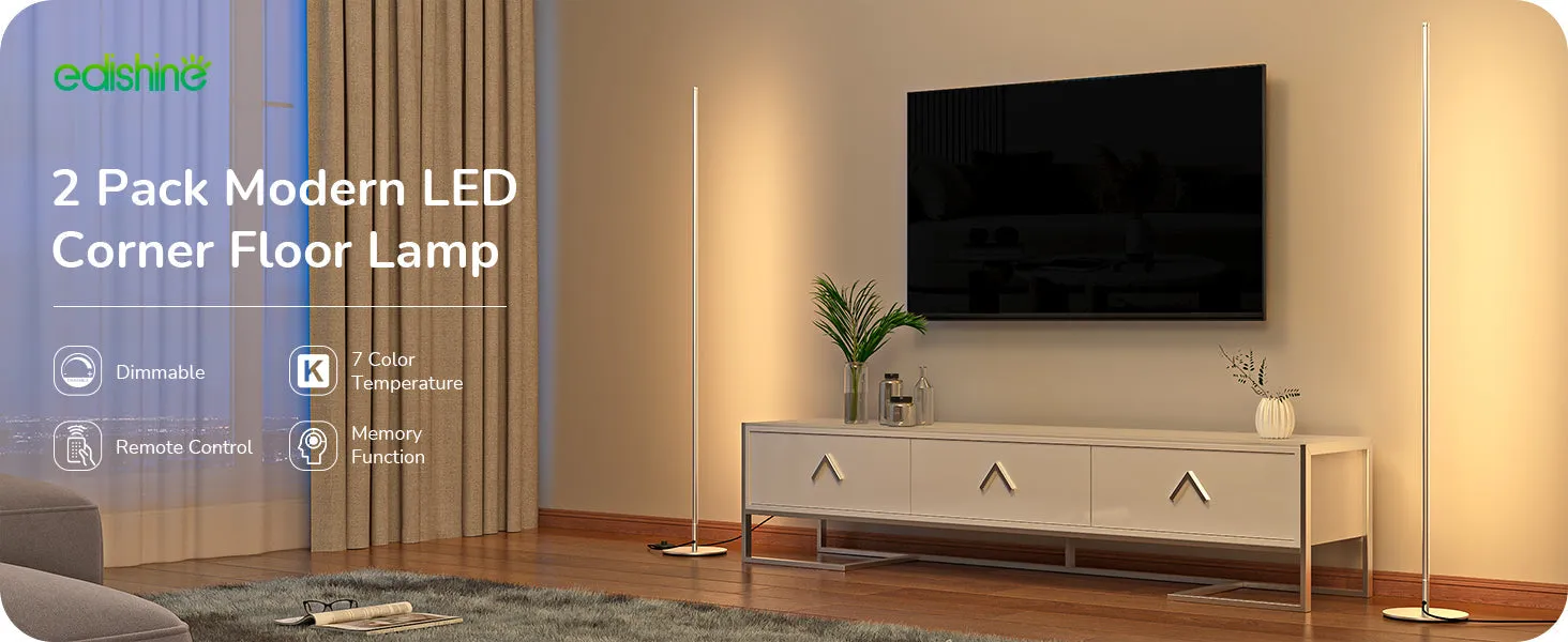 LED Corner Modern Floor Lamp with Remote Set of 2-HFLCB2C