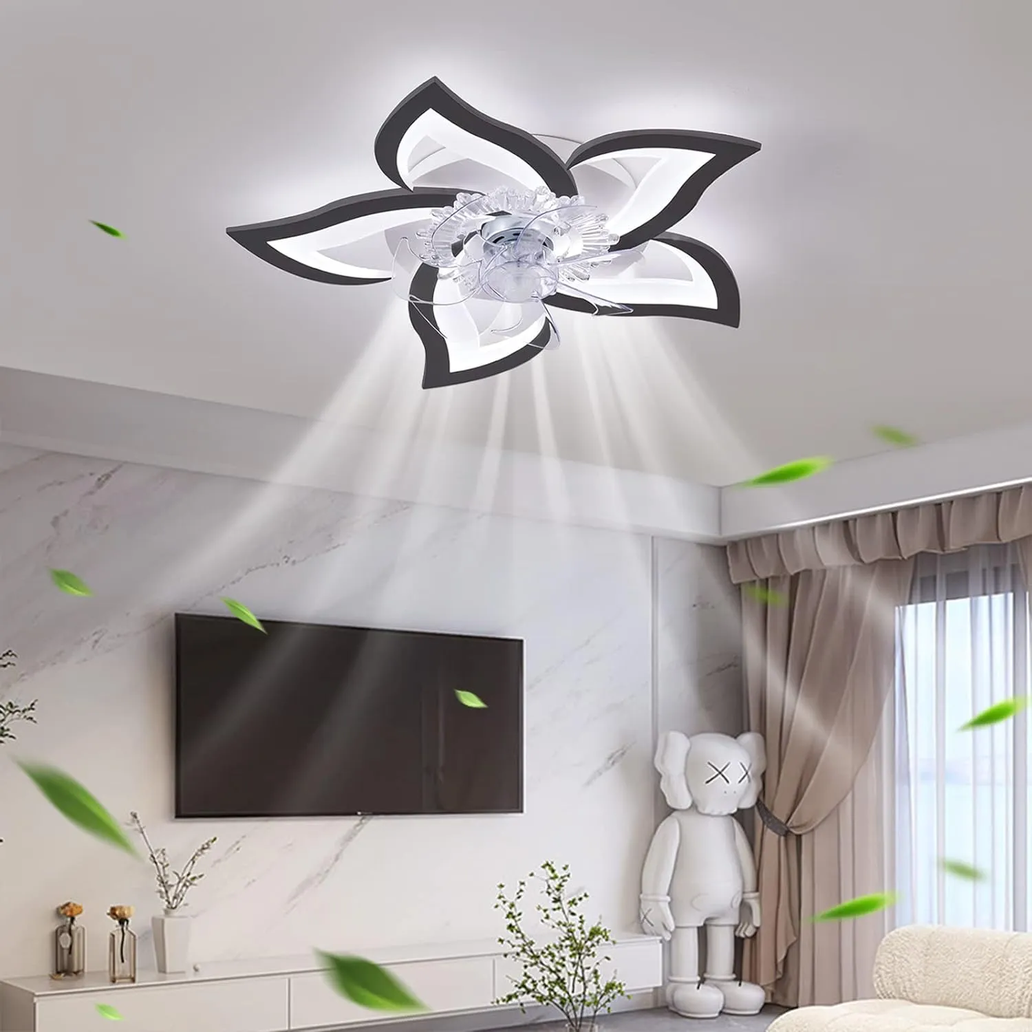 Low Profile Ceiling Fan Light, 6 Speeds, 3 Colors, 69cm