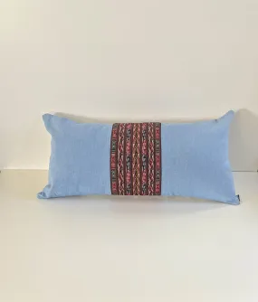 Lumbar Denim Throw Pillow with Peruvian Ribbons