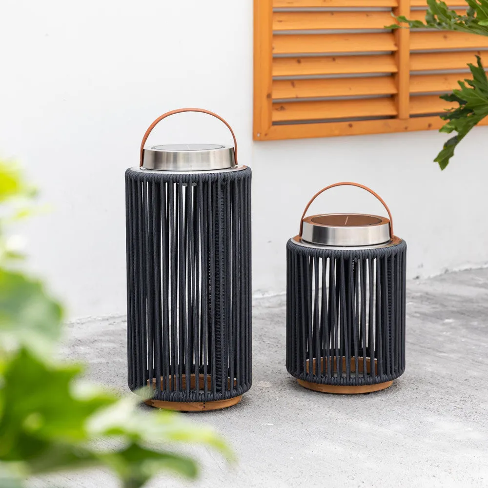 Luna Outdoor Modern Garden Solar Light With Charcoal Rope Weave detailing Large