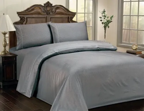 Luxurious Checkered Soft 100% Cotton Sateen Sheet Set, 15" Deep