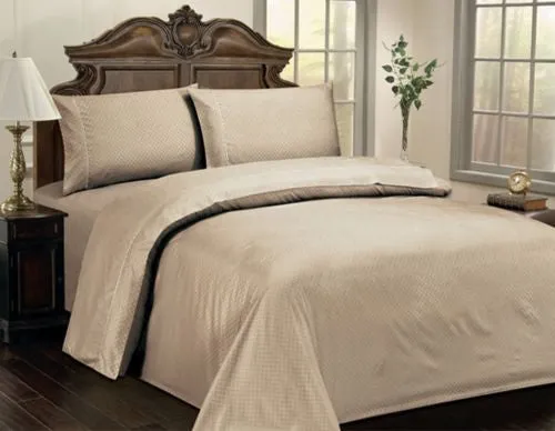 Luxurious Checkered Soft 100% Cotton Sateen Sheet Set, 15" Deep