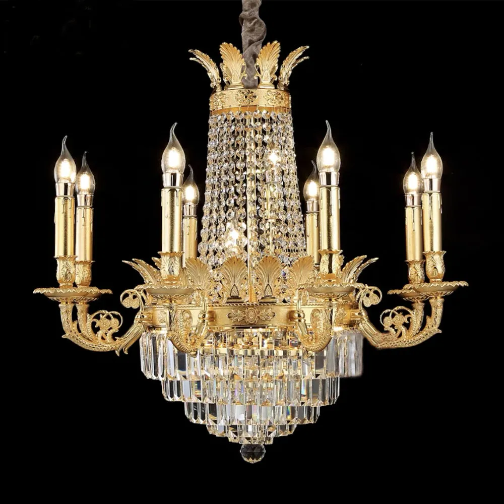 Luxury Empire Multi-tiered Candle Light Crystal Chandelier in Gold Finish for Foyer/Living Room/Staircase/Villa