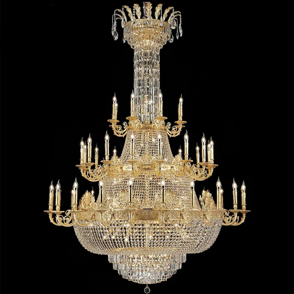 Luxury Empire Multi-tiered Candle Light Crystal Chandelier in Gold Finish for Foyer/Living Room/Staircase/Villa