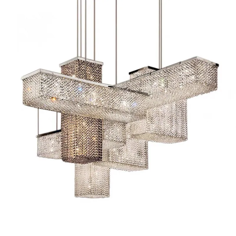 Luxury Rectangular Combination Crystal Chandelier for Living Room/Staircase/Foyer/Hallway