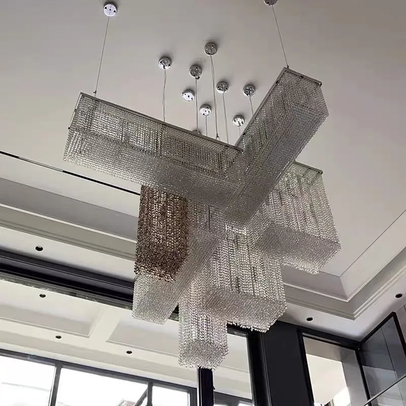 Luxury Rectangular Combination Crystal Chandelier for Living Room/Staircase/Foyer/Hallway