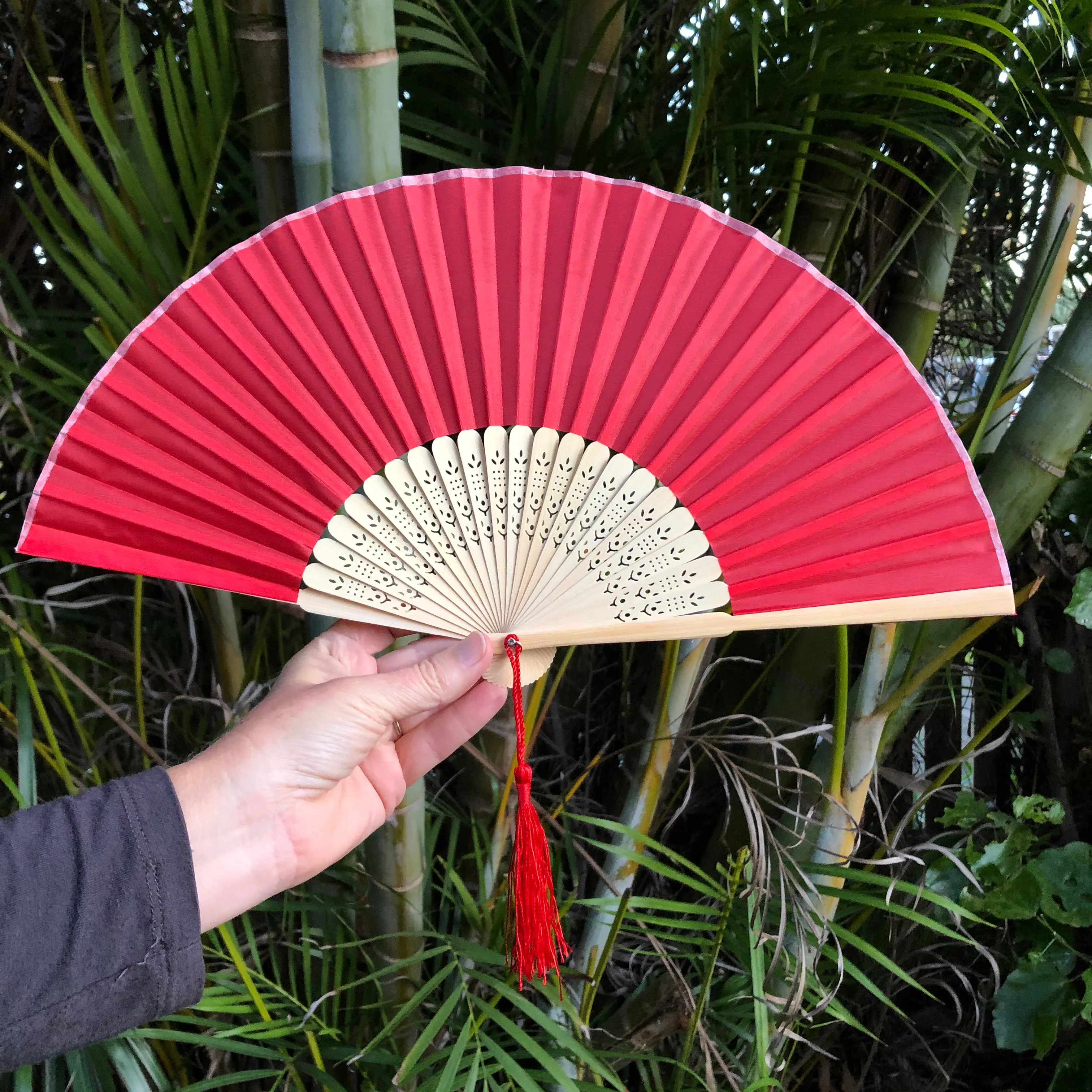 Luxury Silk Hand Fan with tassel tail (21cm length)