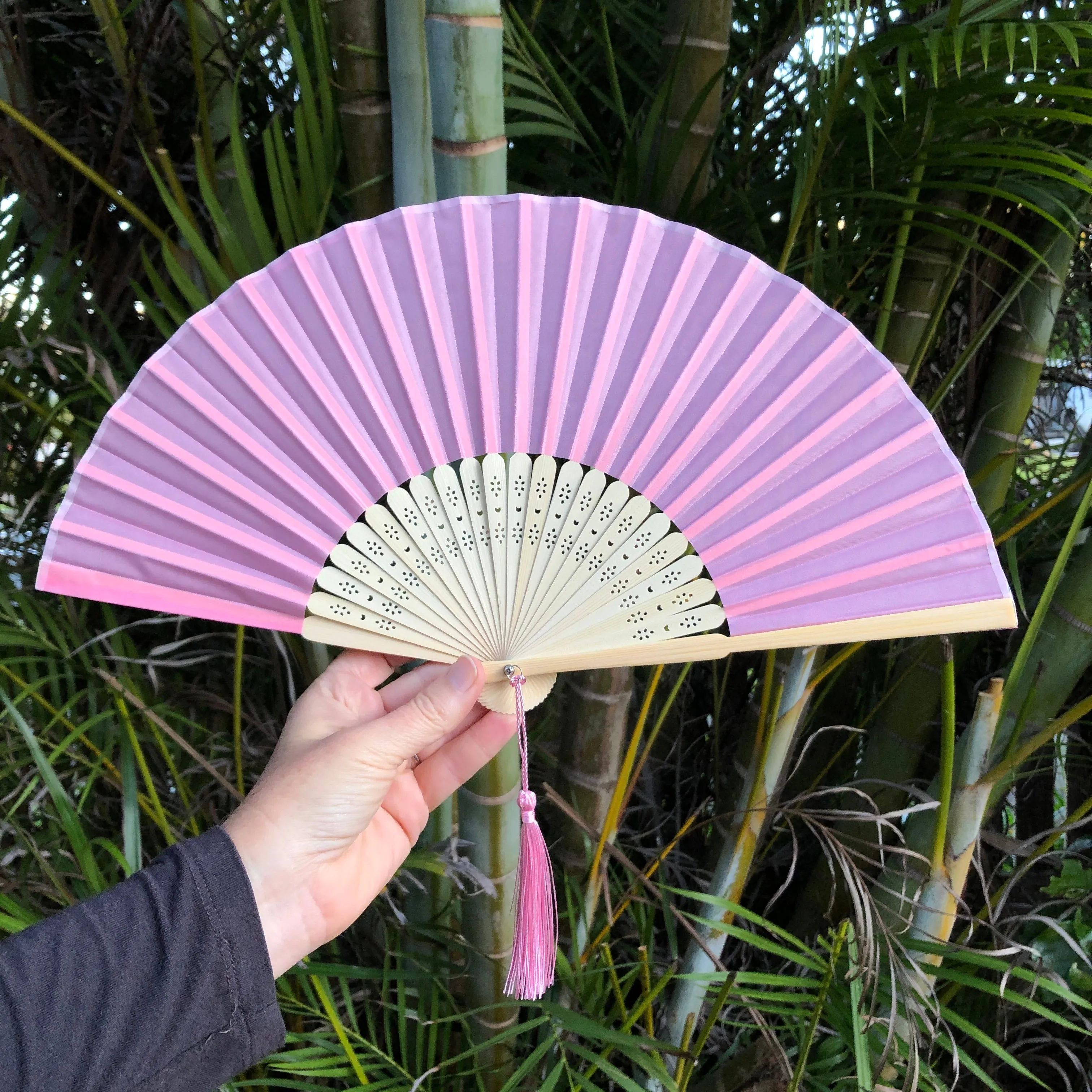 Luxury Silk Hand Fan with tassel tail (21cm length)