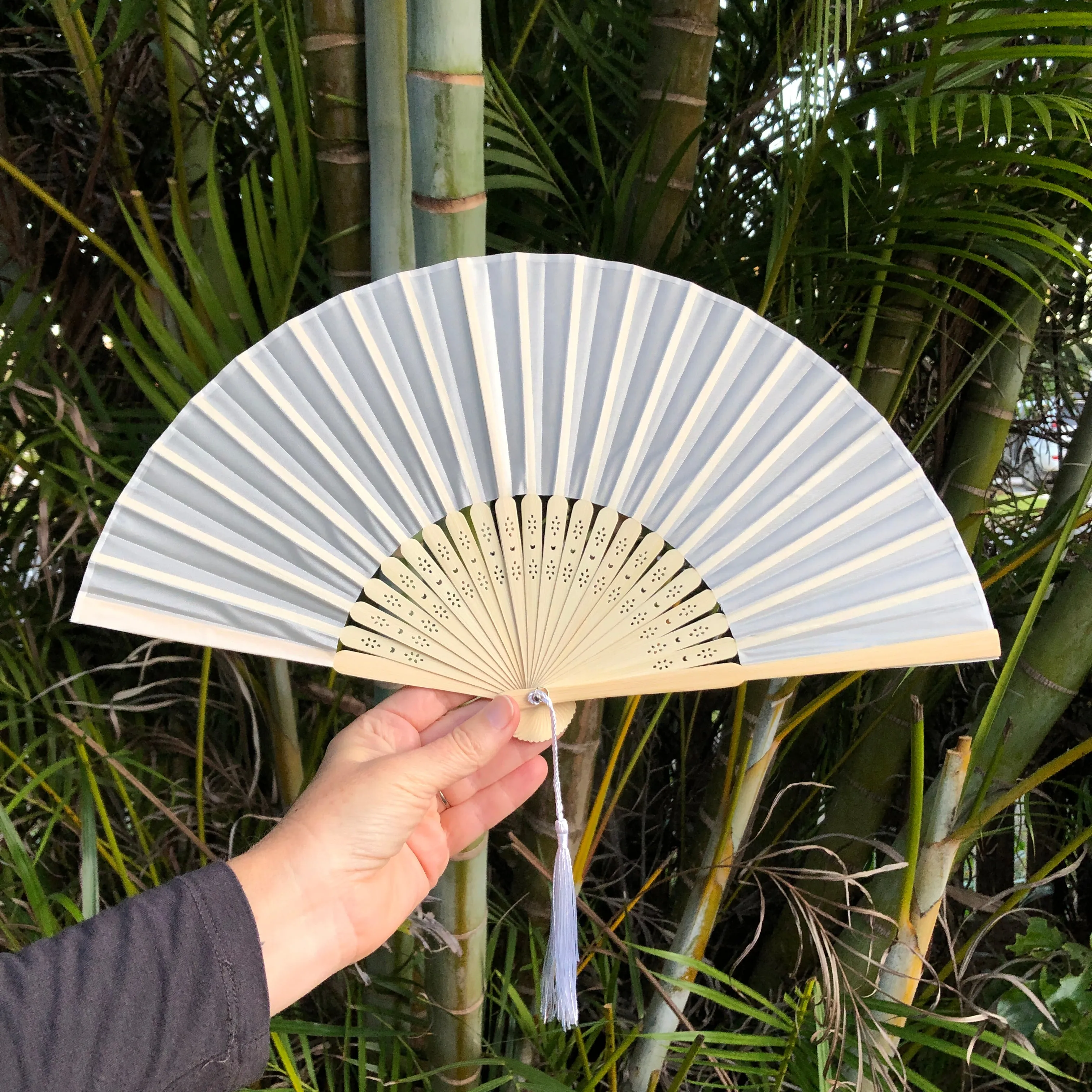 Luxury Silk Hand Fan with tassel tail (21cm length)