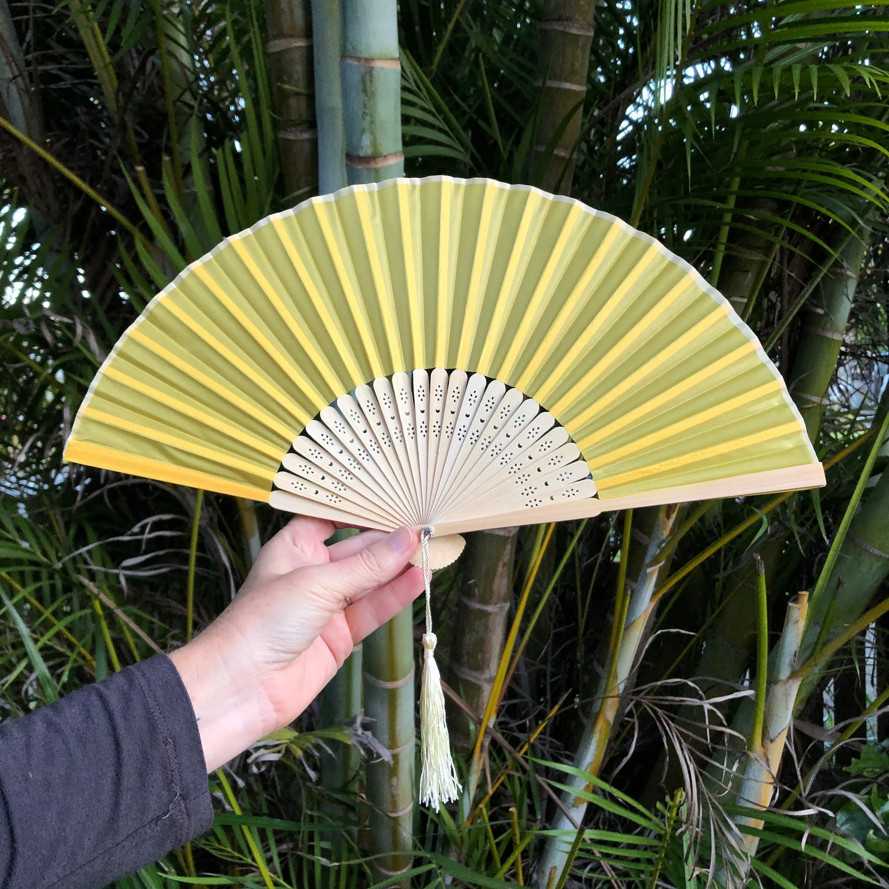 Luxury Silk Hand Fan with tassel tail (21cm length)