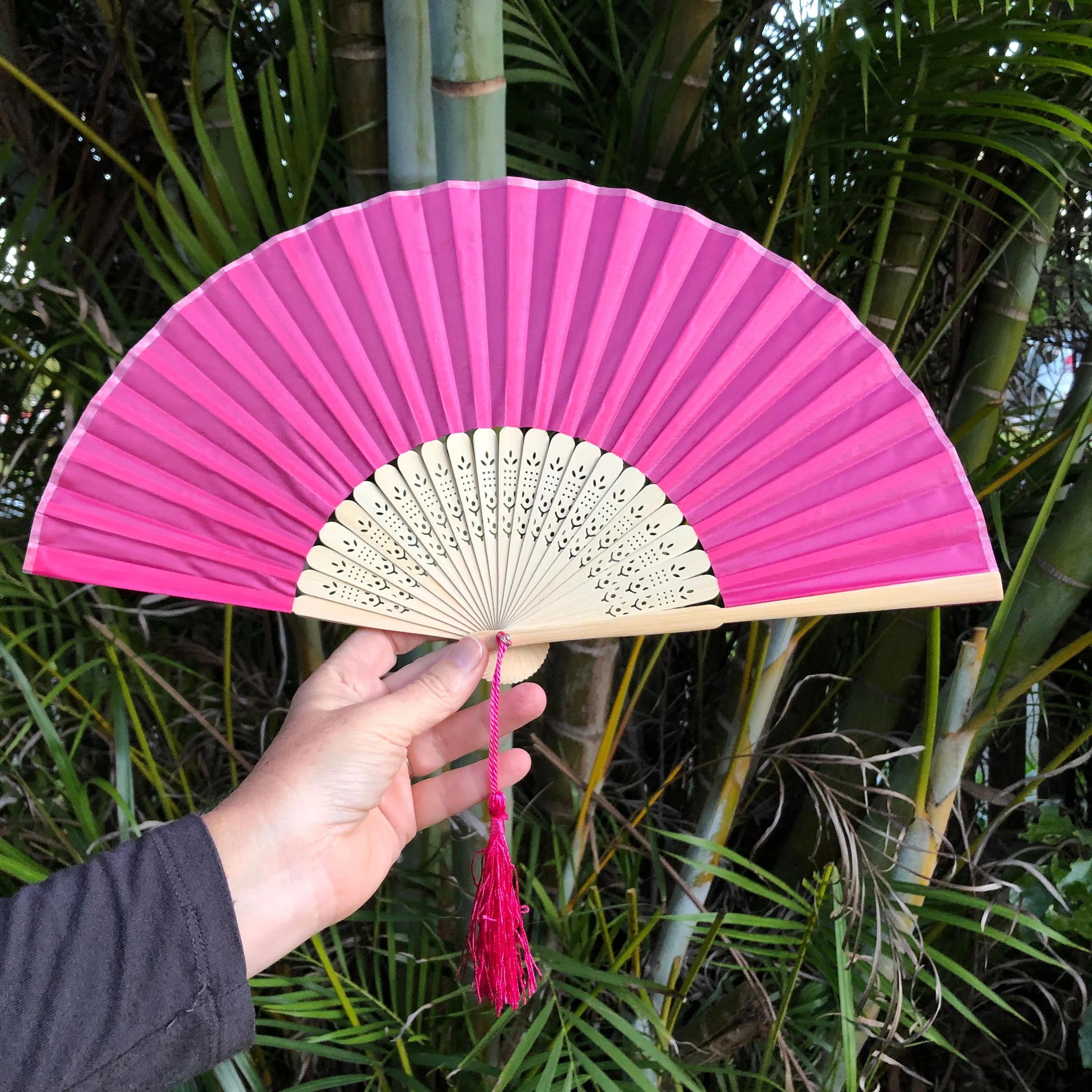 Luxury Silk Hand Fan with tassel tail (21cm length)