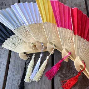 Luxury Silk Hand Fan with tassel tail (21cm length)