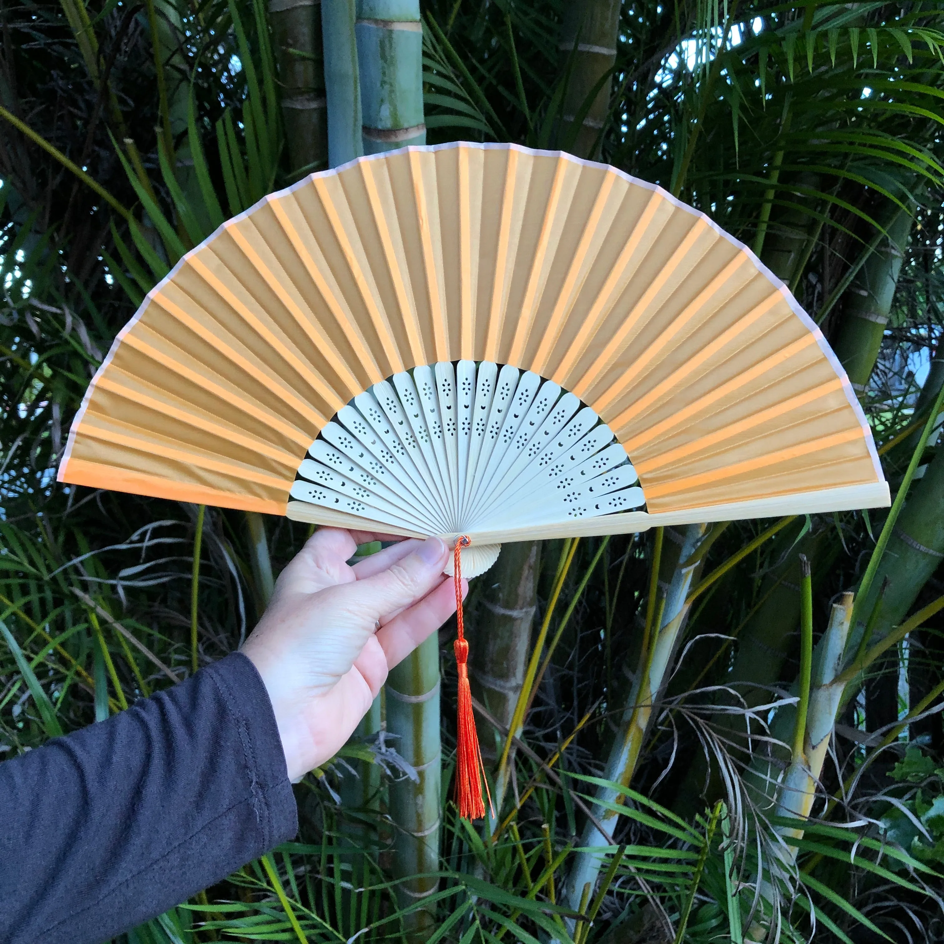 Luxury Silk Hand Fan with tassel tail (21cm length)