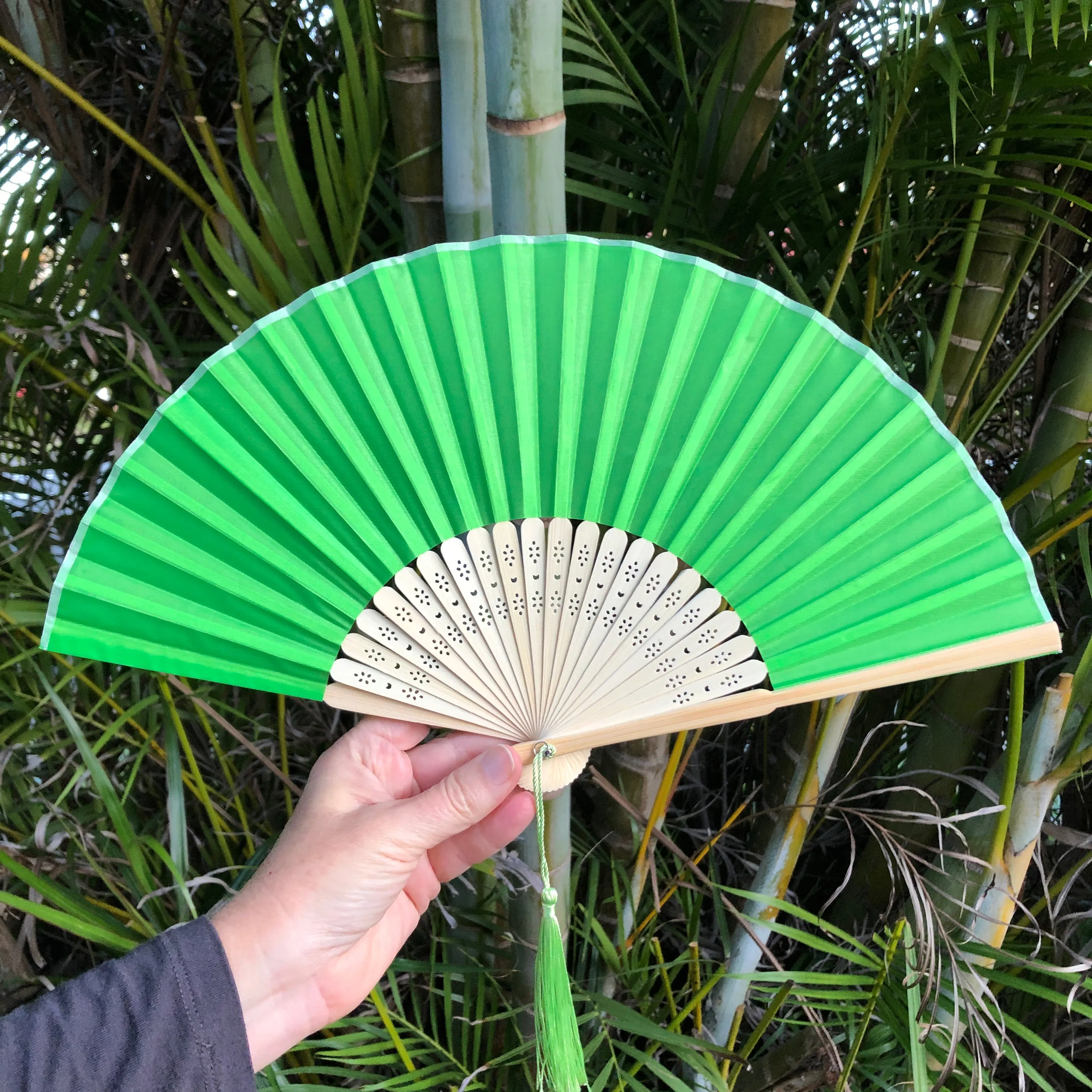 Luxury Silk Hand Fan with tassel tail (21cm length)