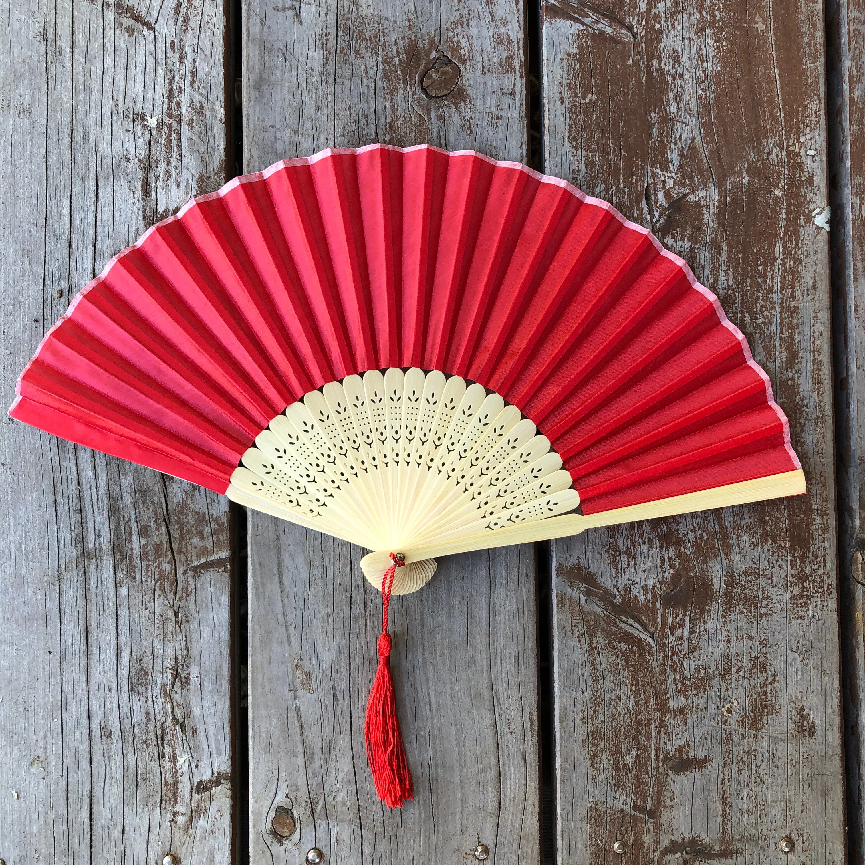 Luxury Silk Hand Fan with tassel tail (21cm length)