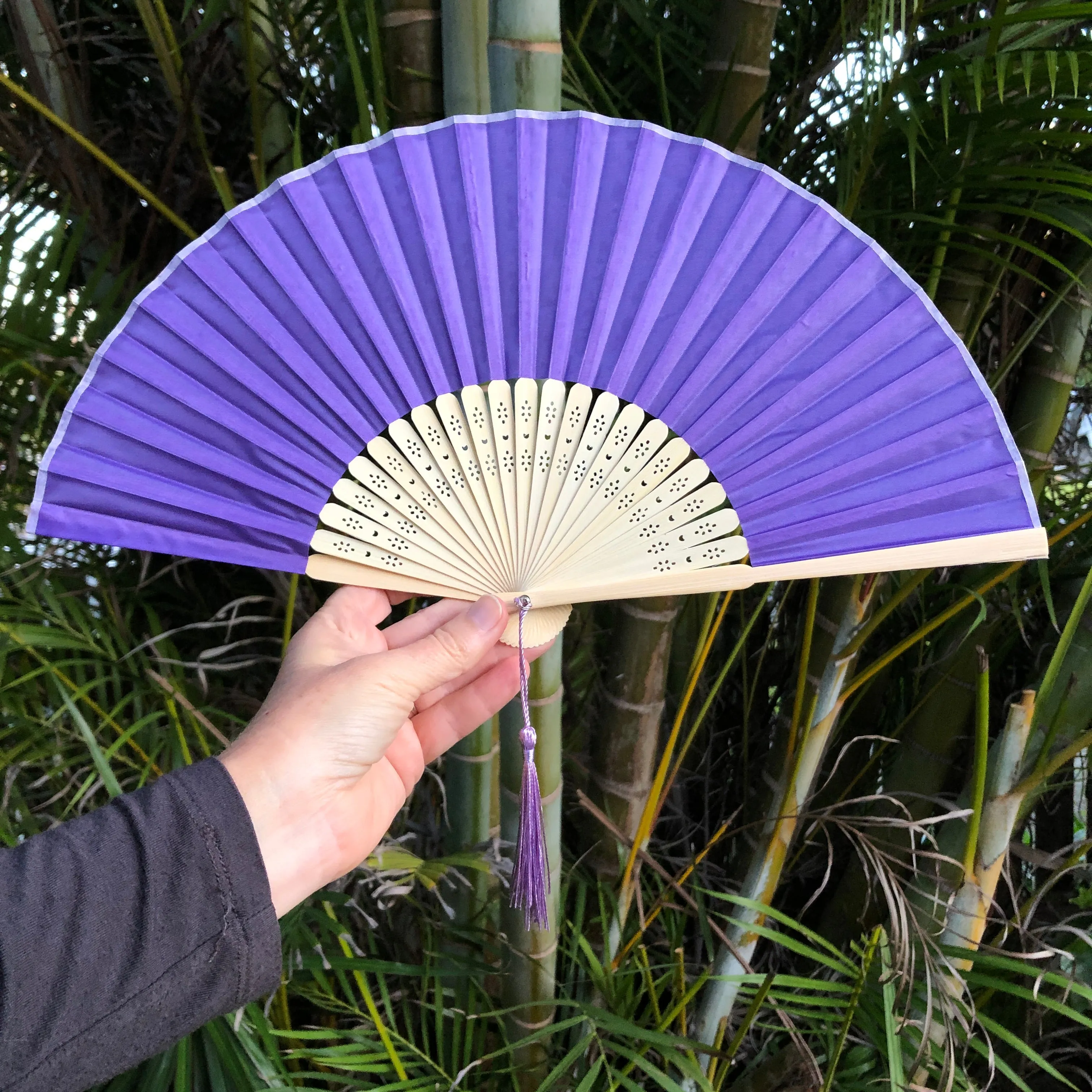 Luxury Silk Hand Fan with tassel tail (21cm length)