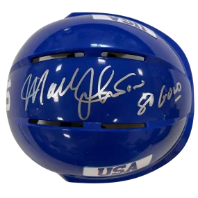 Mark Johnson Autographed Royal Blue Mini Helmet "80 Gold" (Standard Number)