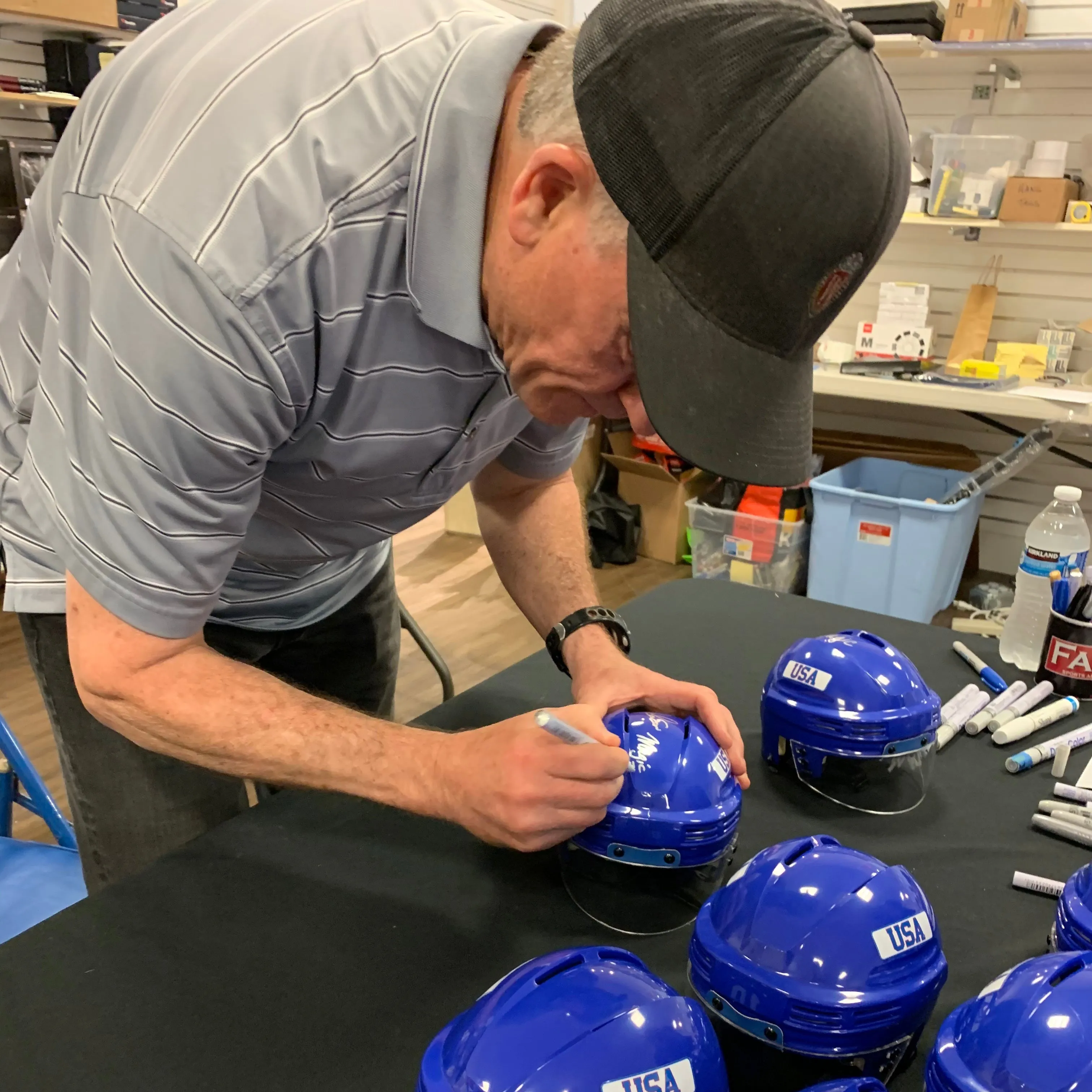 Mark Johnson Autographed Royal Blue Mini Helmet "80 Gold" (Standard Number)