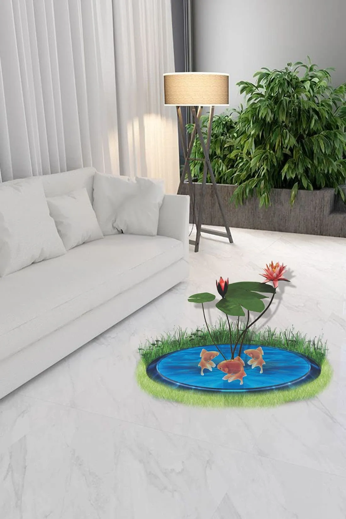 Marvelous Lotus Plant with Fishes, Floor Sticker