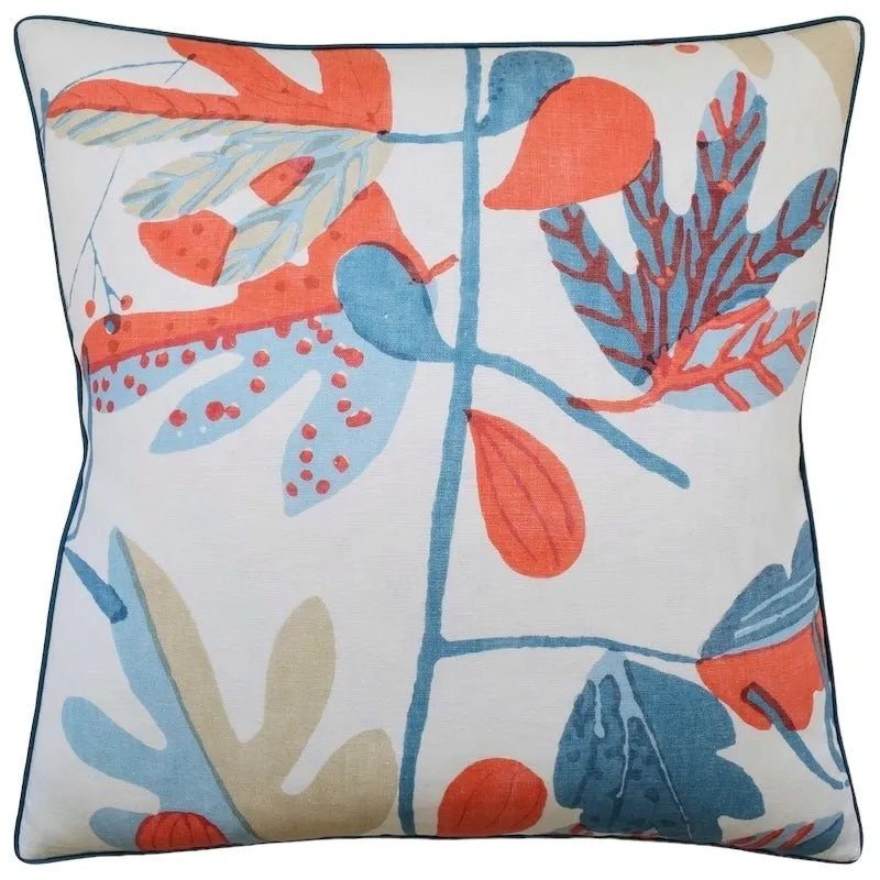 Matisse Leaf French Blue and Coral Decorative Pillow Ryan Studio