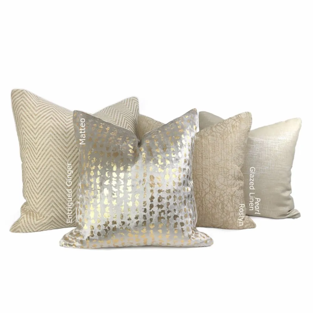 Matteo Champagne & Gold Metallic Leopard Spot Pillow Cover