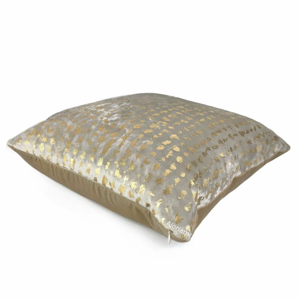 Matteo Champagne & Gold Metallic Leopard Spot Pillow Cover