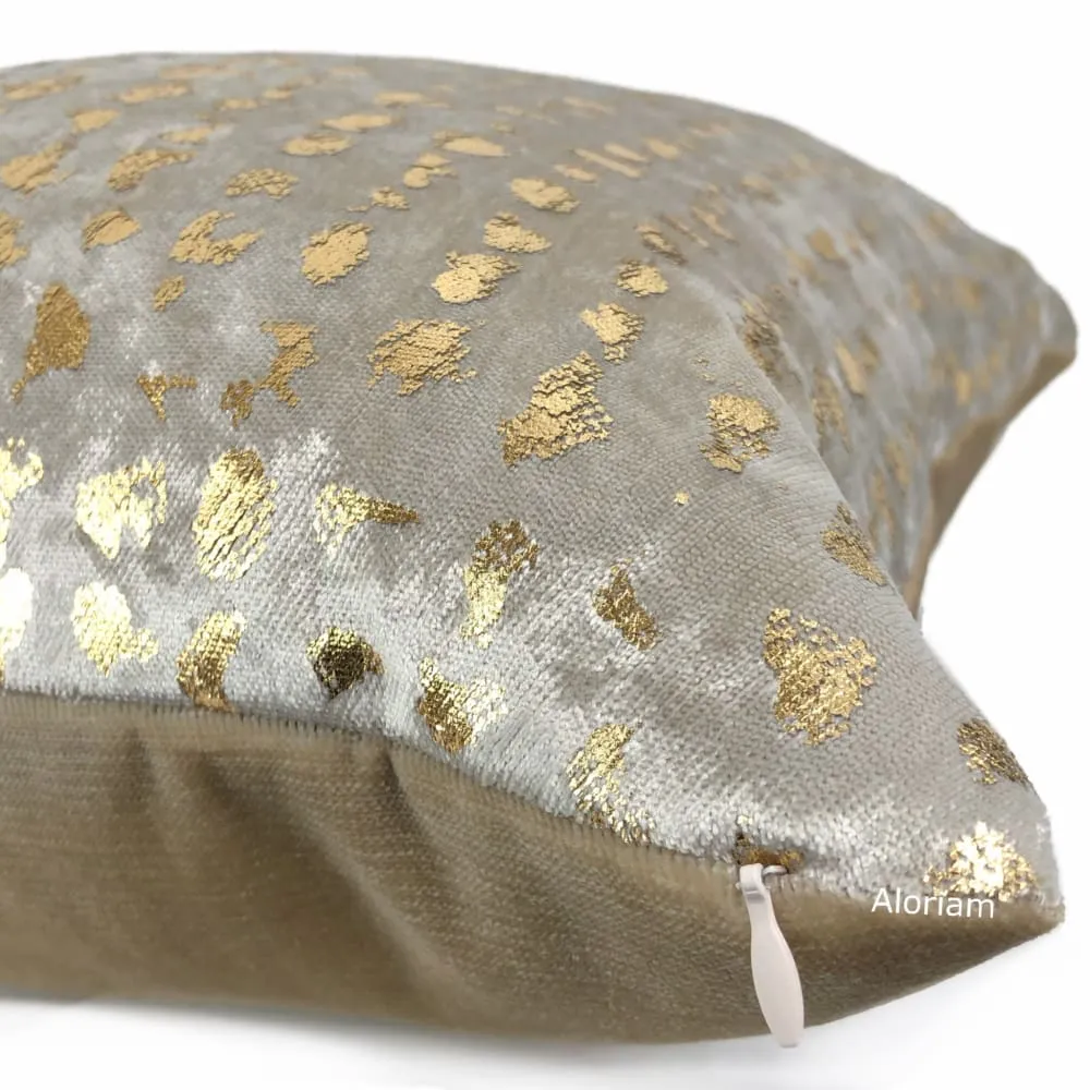 Matteo Champagne & Gold Metallic Leopard Spot Pillow Cover