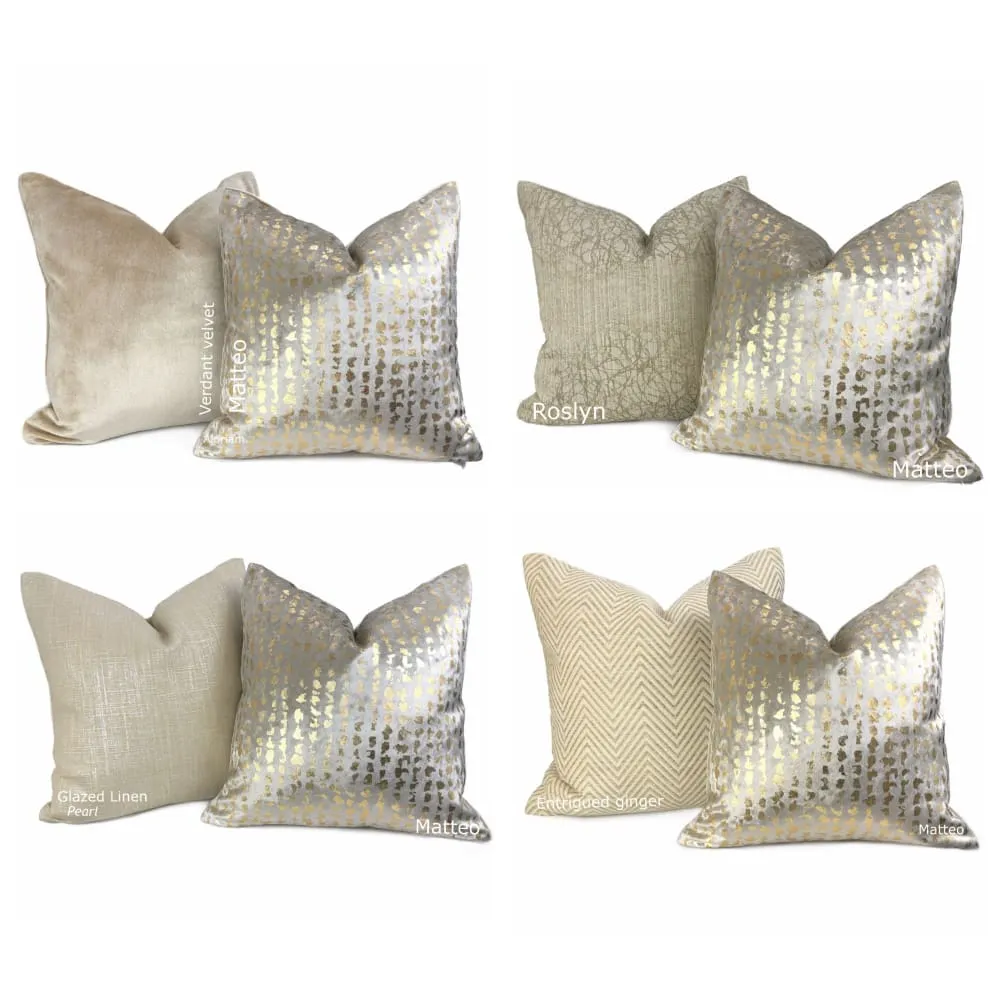 Matteo Champagne & Gold Metallic Leopard Spot Pillow Cover