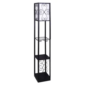 Metal Etagere Floor Lamp with Wine Holder and Shelves