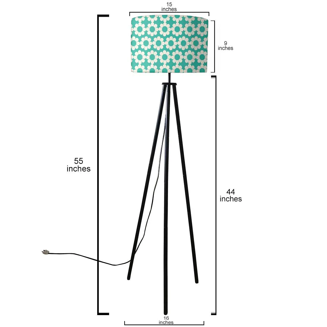 Metal Tripod Standing Floor Lamp for Bedside Light- Teal Patterns