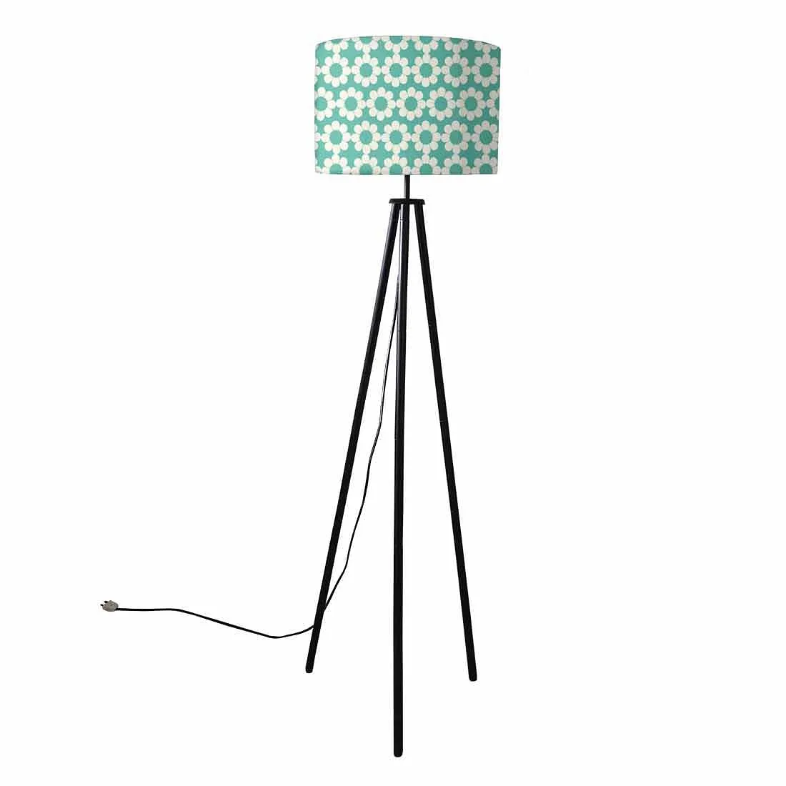 Metal Tripod Standing Floor Lamp for Bedside Light- Teal Patterns