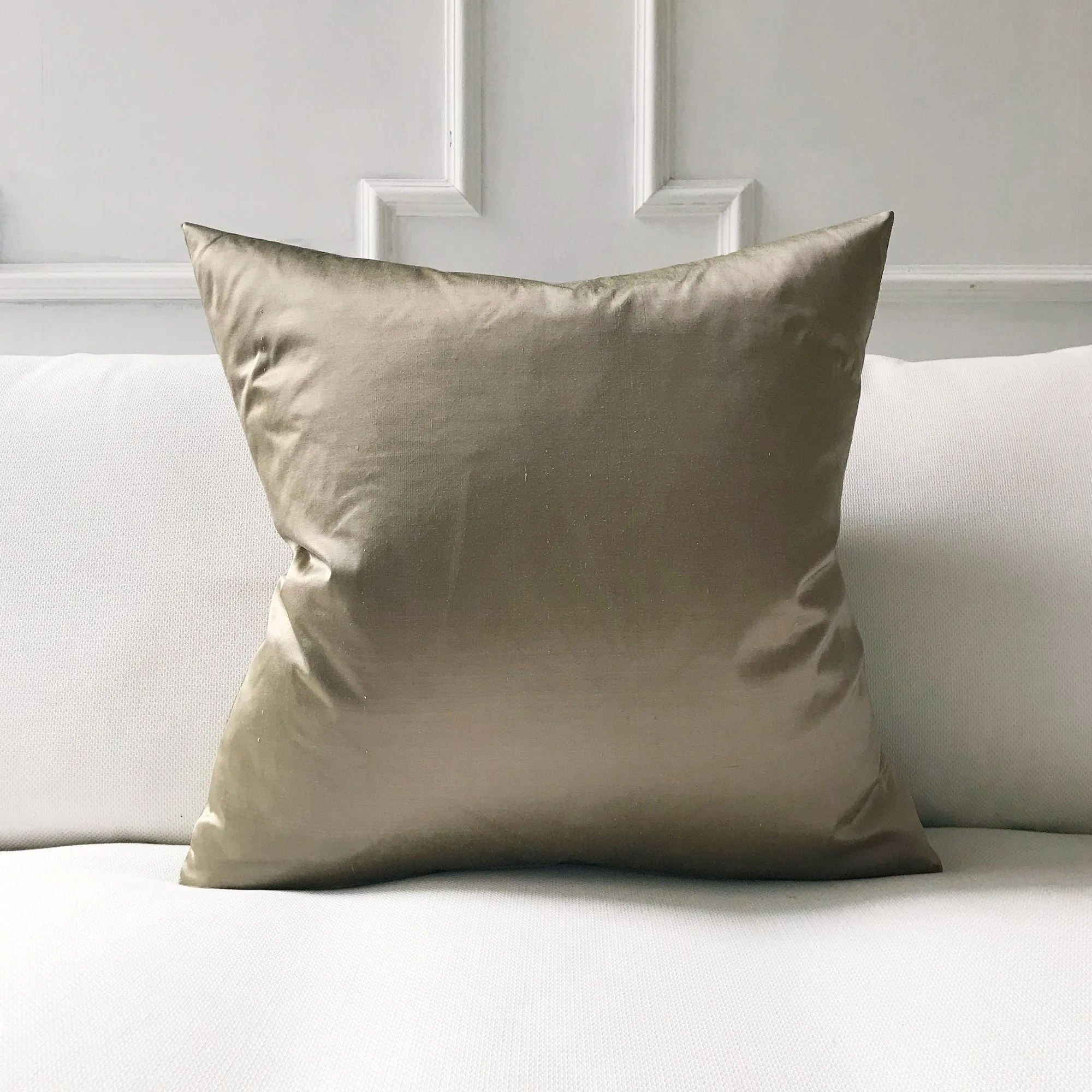 Metallic Taupe Solid Faux Silk Throw Pillow Cover 24x24