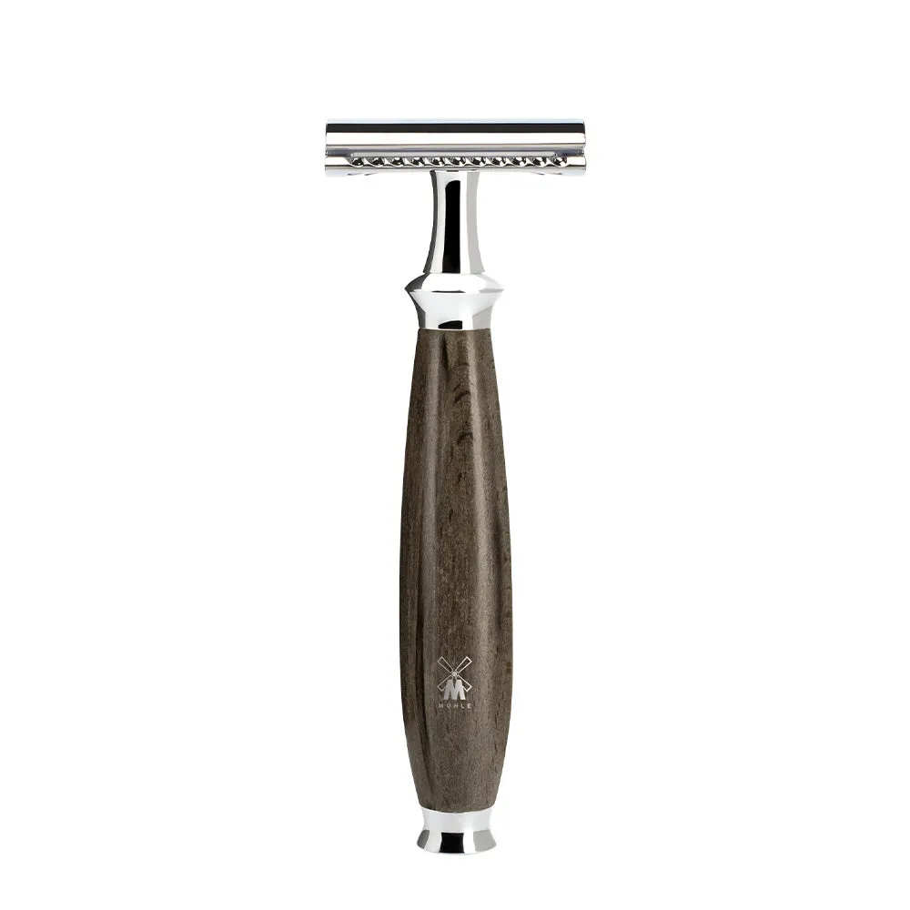 MÜHLE PURIST Grained Beech Silvertip Badger Brush and Safety Razor Shaving Set