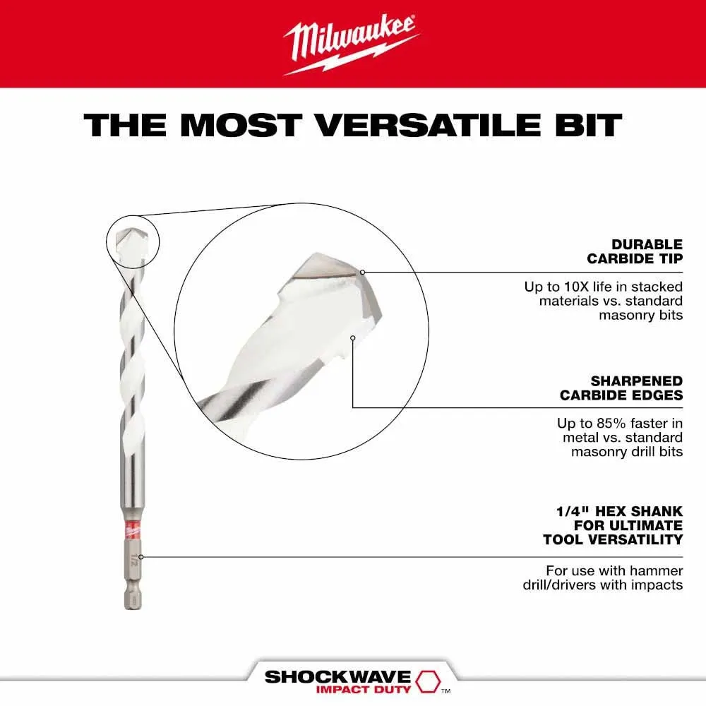 Milwaukee 48-20-8882 5/32" x 4" x 6" SHOCKWAVE Impact Duty Carbide Multi-Material Drill Bit