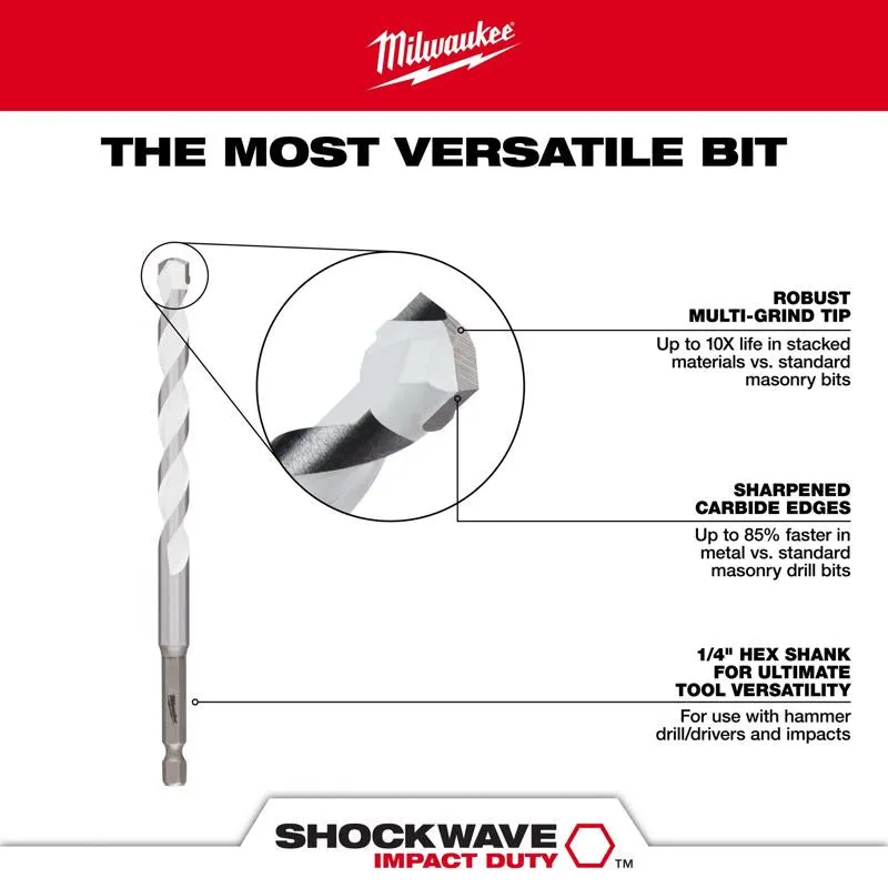 Milwaukee Shockwave 1/8 in. X 3.5 in. L Carbide Percussion Drill Bit Hex Shank 1 pc