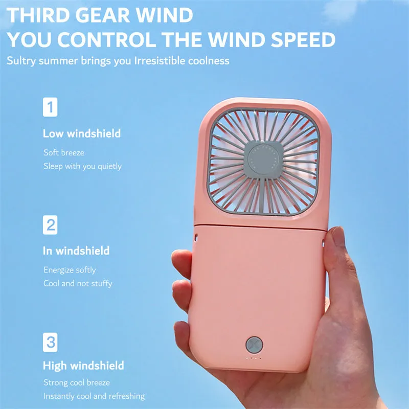 Mini Fan & Power Bank In 1 Handheld Foldable Fan