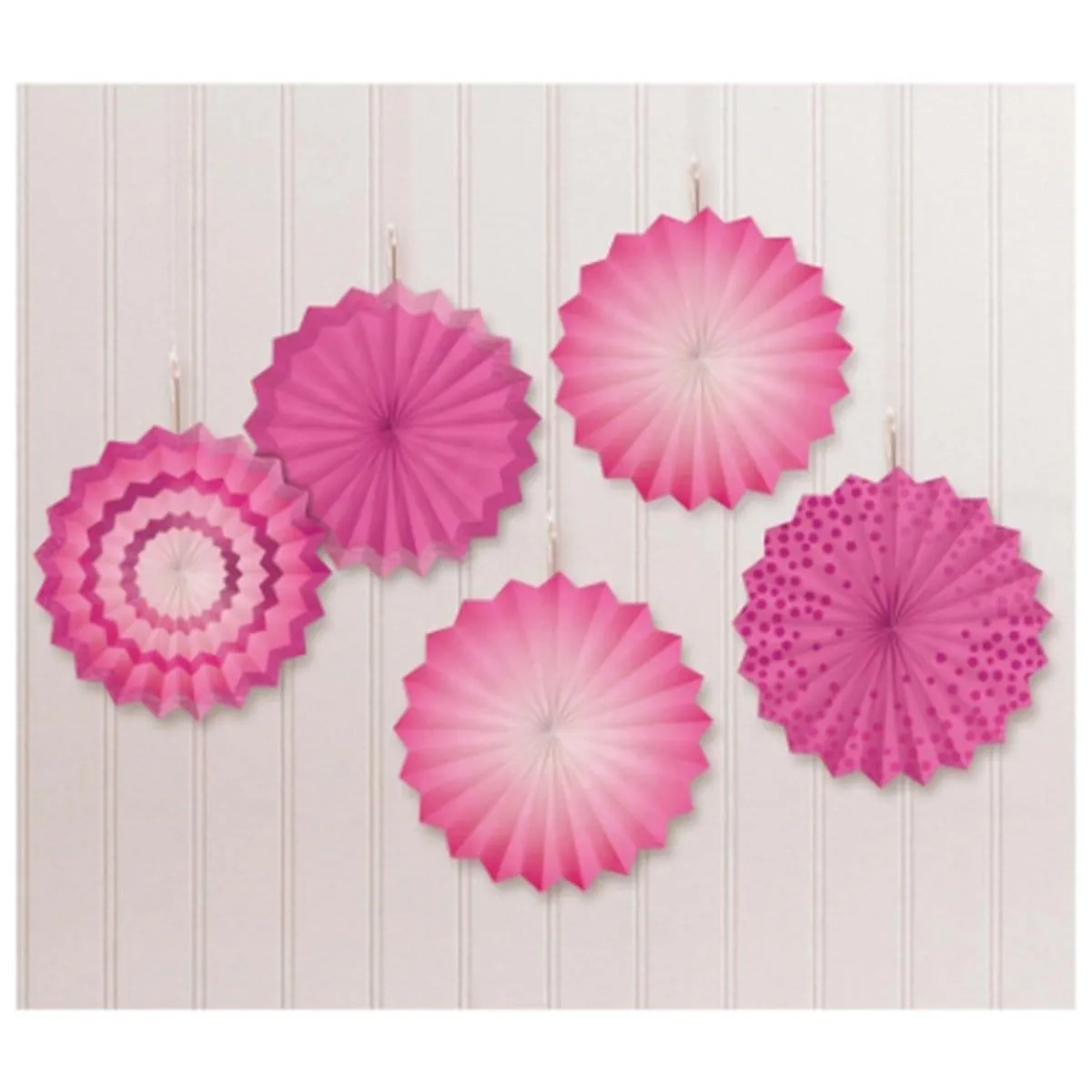 Mini Fan Decoration 5 Per Package - Bright Pink