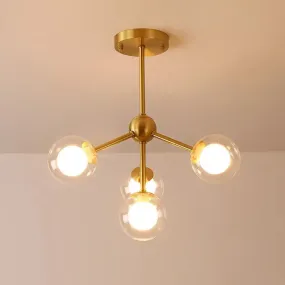 Minimalist Gold Metal Chandelier with Dual Ball Glass Shades - Ideal Ceiling Light for Dining Room